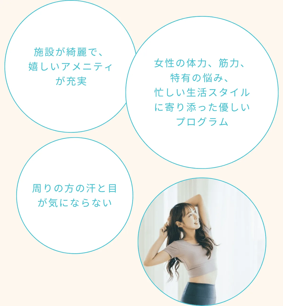 女性専用だからこそ安心して通える施設、プログラム、環境作りを目指しています。